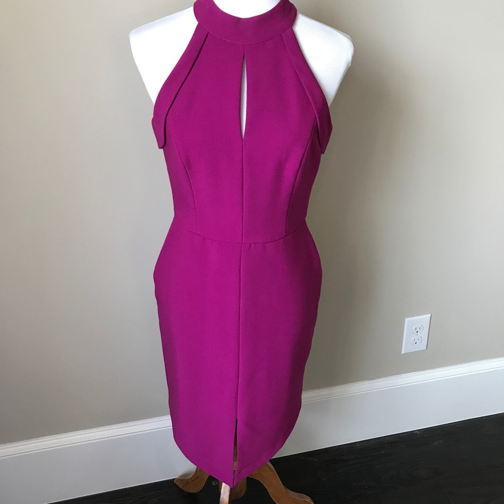 Adelyn Rae magenta dress with unusual detail